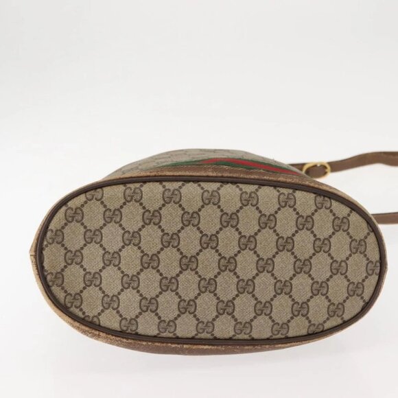 GUCCI GG Supreme Web Sherry Line Bag PVC Beige Gold - Picture 7 of 15